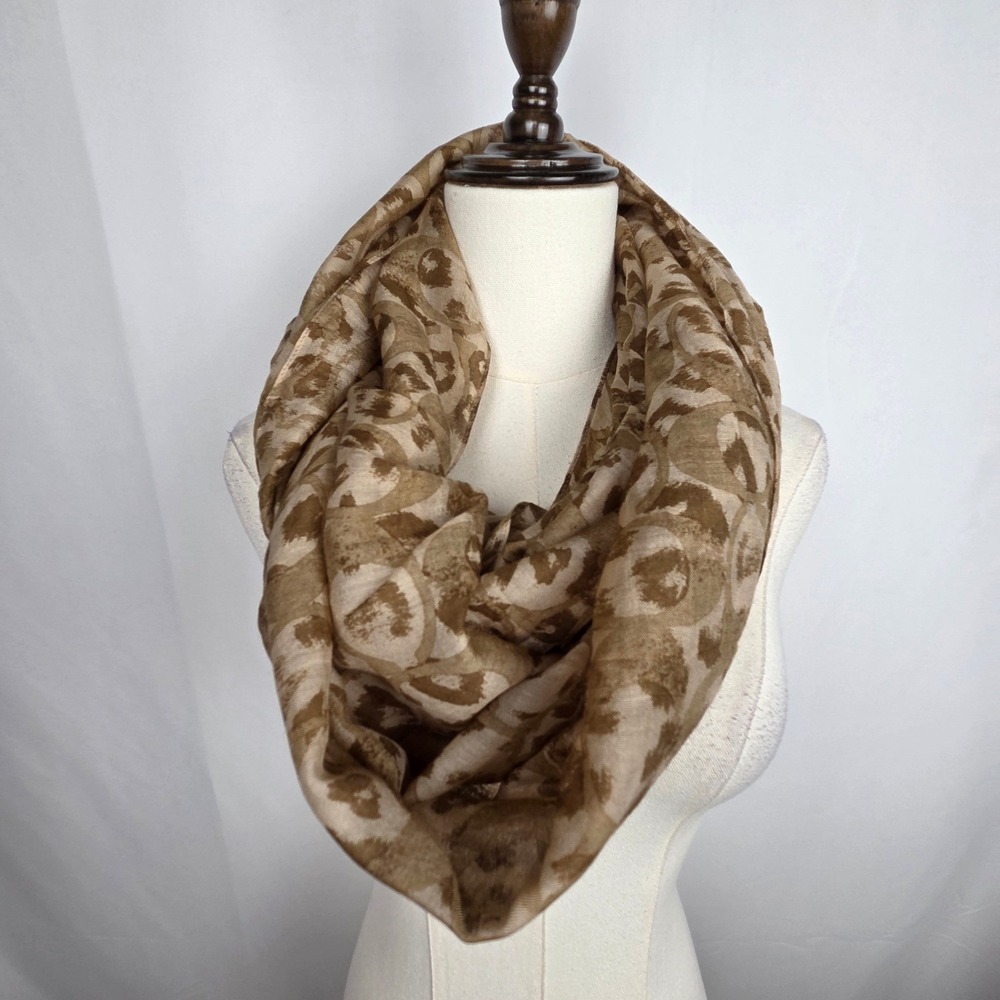 Coach Scarf Infinity Tan Ocelot Leopard Signature C Wool Silk Blend Quiet Luxury